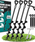 Heavy Duty Trampoline Ground Anchors 19 Inch Screw In Stakes for High Wind, Pack of 4, with ultra wide spiral blades and drill tip