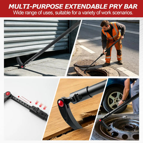Built Different Heavy Duty 29 To 48 Inch Adjustable Pry Bar With 14 Position 180 Degree Rotating Head Extendable Telescoping Crowbar For Mechanics And Tough Jobs in action lifting debris in various scenarios.