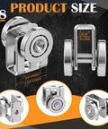 8 Pack 2 Wheel Trolley Rollers For 1-5/8 Inch Channel Struts Light Duty Dual Wheel Roller With Ball Bearings Zinc Plated M6 Mounting Hole 1000 Lb Capacity, showing close-up of roller dimensions and ball bearings in durable construction.