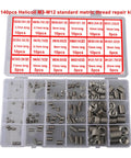 140 Piece Metric Thread Repair Kit M3 To M12 Stainless Steel Helicoil Set in organized box, vibration resistant inserts