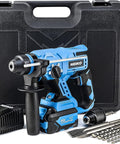 Beast Of A Cordless Rotary Hammer Drill With Brushless Motor SDS Plus 20V Battery And Fast Charger A Real Workhorse For Concrete Wood Metal And Masonry Demolition shown with carrying case and drill bits