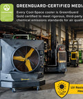 Heavy Duty Portable Swamp Cooler With Killer 36 Inch Fan And 46 Gallon Tank Straight Up Heatwave Buster positioned in warehouse.