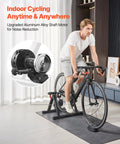 Person using Foldable Magnetic Bike Trainer With Six Level Resistance Fits 26 To 29 Inch And 700C Road Wheels Indoor Cycling Stand