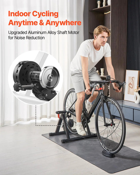Person using Foldable Magnetic Bike Trainer With Six Level Resistance Fits 26 To 29 Inch And 700C Road Wheels Indoor Cycling Stand