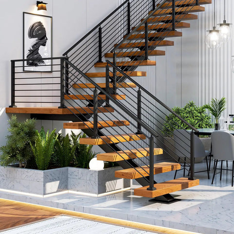 Flat Out Durable Aluminum Railing Post 35 X 2 X 2 Inch Middle Brace For Horizontal Deck Guard Rails Safe Porch Balcony Support Built Like A Tank For Kids And Dogs Straight Up Easy Installation in modern staircase with wooden steps.