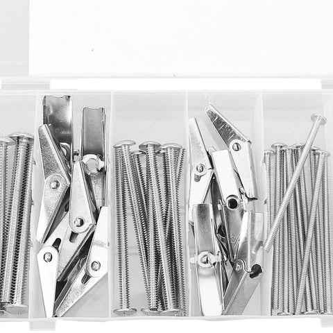 24 Piece Drywall Anchors And Screws Kit With Toggle Bolts For Frames And Shelves Heavy Duty Hold In Hollow Walls Carbon Steel And PP Material