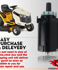 14 Tooth Starter Motor Replaces Cub Cadet 1000 Series And More next to a riding mower with Easy Purchase & Delivery note