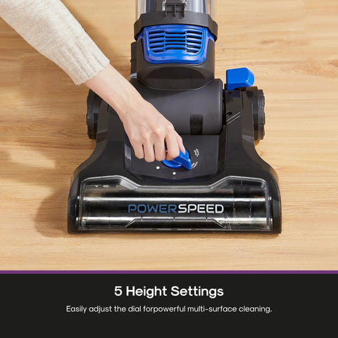 Eureka PowerSpeed Lightweight Upright Vacuum Cleaner With Upgraded Cyclone System For Powerful Pickup On Carpet And Hard Floor Captures Large Debris Dirt And Microscopic Dust In Sleek Blue And Black New Model Design