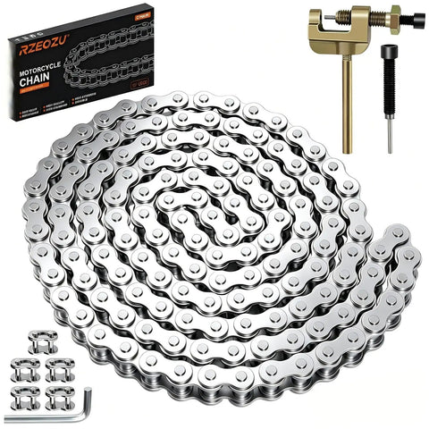 Silver 140 Link Mini Bike Chain With Master Link And Chain Breaker For Predator 79cc To 100cc Engines, Widely Compatible With Coleman CT100U CC100X