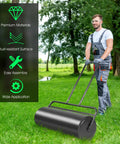 Man using Beefy 36 Inch Lawn Roller With 17 Gallon Capacity For Water Or Sand Filling in a garden setting.