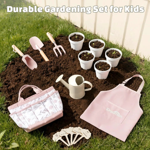 garden tool set with tote Kid Friendly Hands On Garden Tool Set For Toddlers With Pink Tote Bag Apron Gloves Shovel Rake Cultivator Watering Can And Flower Pots A Fun STEM