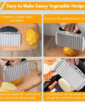 Front view of Nogeqi stainless steel crinkle cutter with black handle for slicing potatoes and vegetables.