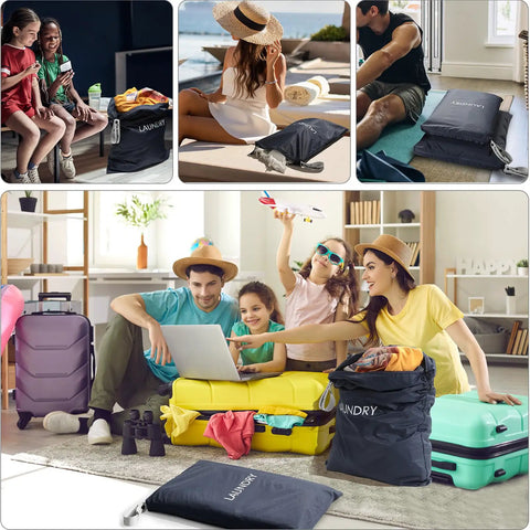 Family packing with foldable waterproof travel laundry bag set, 2 piece large and small wet dry bags for gym, swim, yoga, and travel