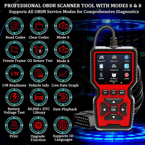 V519 OBD2 CAN Diagnostic Scanner Pro Grade With Live Data Battery Test And 40000 Plus DTC Library