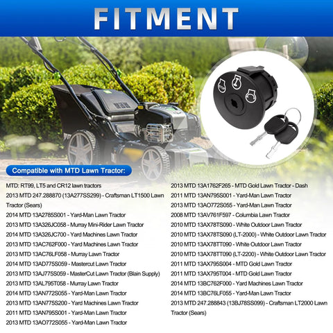 Lawn mower ignition switch with two keys, black plastic, 5 terminals