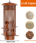 Weight Activated Squirrel Proof Bird Feeder For Outdoor Use Large Capacity Keeps Squirrels From Stealing Seed While Finches Cardinals And Chickadees Feed Freely Weatherproof Durable Construction In Reddish Brown with 2 lb capacity and mesh design