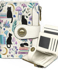 Cute Black Cat Wallet For Women RFID Blocking Bifold with Zipper Coin Pocket 4 ID Windows and 14 Card Slots PU Leather