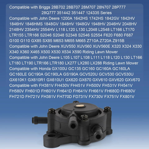 Fuel Pump Replacement For Kohler 7000 Series Engines 17HP To 25HP, shown in front view with compatibility details
