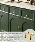 Top Shelf Heavy Duty Solid Brass Cabinet Knob Featuring Slick Brushed Gold Finish on green cabinet drawers.