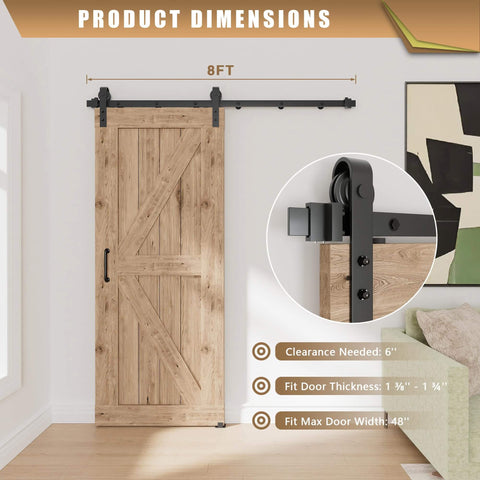 8 Foot Sliding Barn Door Hardware Kit For Single Doors 42 To 48 Inches Wide Upgraded Screw Fixation Modular Track Heavy Duty Barn Door Track Kit Smooth Quiet Sliding Easy To Install in a living room setting