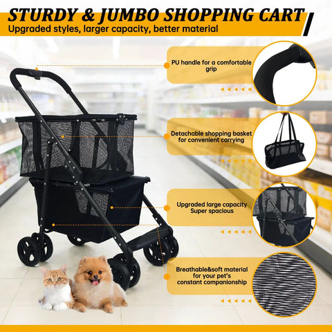 Folding Shopping Cart And Heavy Duty Pet Carrier 110 Lbs 2 In 1 Personal Cart with removable basket in a store aisle