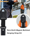 Rare Earth Magnetic Multimeter Hanging Strap Kit in use with Klein Tools Meter on metal surface