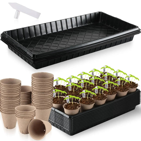 Seed Starter Kit For Indoor And Outdoor Gardening With 10 Plastic Growing Trays, 180 Peat Pots With Drainage Holes, 30 Plant Labels