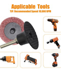 2 Inch Surface Conditioning Disc Set For Die Grinder Medium Quick Change Nonwoven Nylon Sanding Discs 50 Pack shown with tools.