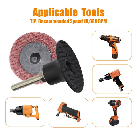 2 Inch Surface Conditioning Disc Set For Die Grinder Medium Quick Change Nonwoven Nylon Sanding Discs 50 Pack shown with tools.