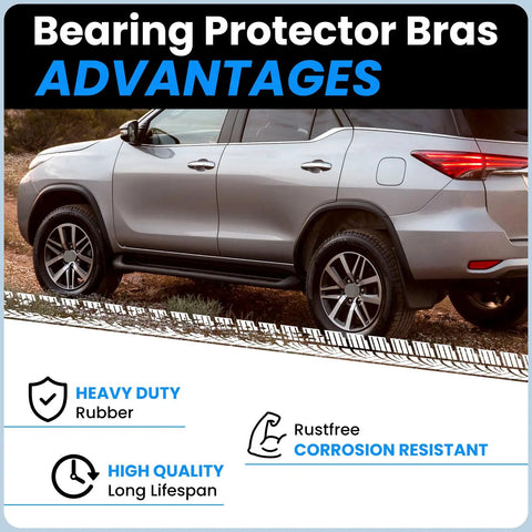1.98 Inch Grey Rubber Trailer Wheel Hub Dust Caps 4 Pack Replacement Bearing Protectors on SUV, highlighting features.