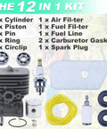 35Mm Cylinder Piston Kit For Husqvarna 128C 128CD 128L 128LD String Trimmer With Air Filter Fuel Filter Spark Plug Gasket Ring Replacement Parts 545008082 Easy Install displayed in 12-in-1 set