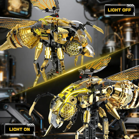 OrbBlaster Mechanical Bee Building Kit For Adults With LED Lights And Moving Wings A Golden Robotic Insect Model For Display And Gift Idea 832 Piece Collectible Toy Set