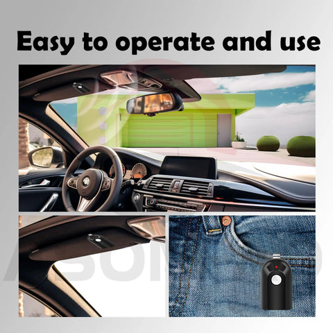 Universal 390MHz Intellicode Garage Door Opener Remote Replacement fits car interior and on jeans pocket