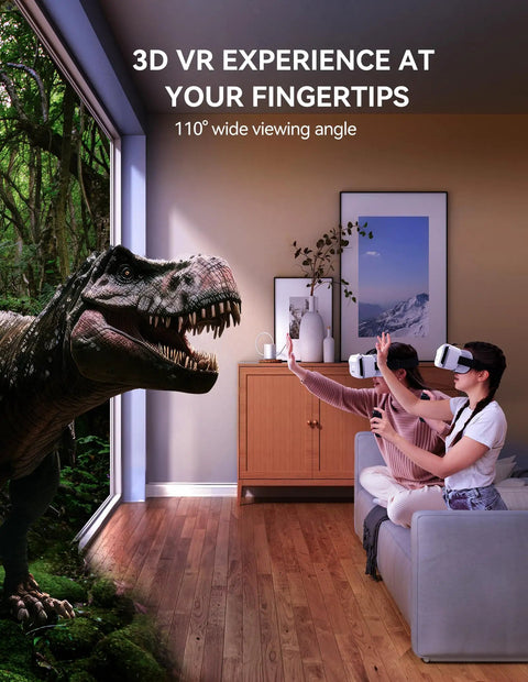 Hit Different 3D VR Headset With Insane Bluetooth Controller on users, showcasing 110-degree wide angle for immersive gaming.