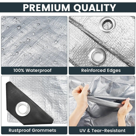Heavy Duty Tarp Cover Extra Thick Waterproof Tarpaulin With Rip Proof Edges And Reinforced Grommets UV Resistant 6x8 Ft