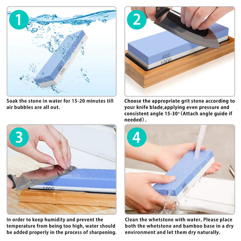 Pro Grade Whetstone Knife Sharpening Set With Four Sided Grit 400 1000 And 3000 8000 demonstration and usage steps