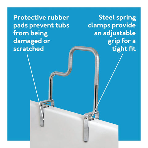 Tri-Grip Bathtub Handle Grab Bar With Chrome Finish For Seniors And Folks With Disabilities, steel spring clamps on tub edge