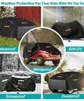 Universal Waterproof Ride On Car Cover Large 420D Heavy Duty Toy Car Cover For Power Wheels Jeep and Toddler Electric Vehicles All Season Protection With 3 Reflective Strips