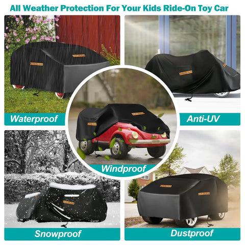 Universal Waterproof Ride On Car Cover Large 420D Heavy Duty Toy Car Cover For Power Wheels Jeep and Toddler Electric Vehicles All Season Protection With 3 Reflective Strips