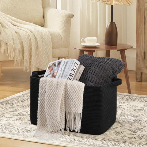95L Extra Large Blanket Basket For Living Room And Nursery 24 By 16.9 By 14.2 Inch Woven Storage Bin holding books and throw