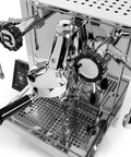 Close-up of Cinquantotto Dual Boiler Espresso Machine With PID Touchscreen And Auto On Timer Stainless Steel Finish