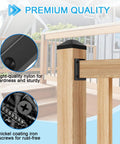 Installed view of 30 Pcs Deck Railing Bracket Connectors for 2x4 Wood Posts with 180 Coated Iron Screws Weatherproof Nylon Brackets