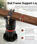 Four Piece Adjustable Bed Support Legs With Reinforced Steel Brackets, Holds Up To 4400 Pounds Per Leg, Ranges From Eight To Thirteen Point Five Inches, Built Tough Heavy Lifters To Ban Saggin And Silence Creaky Queen King Frames, adjustable height support leg installed under wood beam.