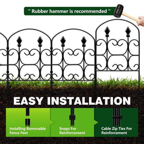 Arch Shaped Decorative Garden Fence Set 24 Inch Tall Ten Pack Metal Border Panels Black No Dig Fence for Landscape Patio Yard Outdoor Garden Fencing Border 10.83 Feet Total