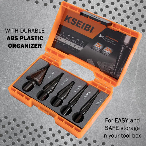 Step Drill Bit Set 5 Pc High Speed Steel Black Oxide HSS Pro Grade For Fast Hole Cutting In Metal And Stainless Steel in ABS case