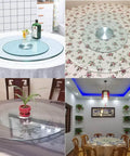 Heavy Duty Tempered Glass Lazy Susan Turntable Silent Bearing Rotating Serving Tray Smooth Gliding Clear Round Kitchen Tabletop on dining tables.