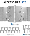 Heavy Duty Ball Bearing Door Hinges 4X4 Brushed Nickel Finish with 27 Short and 6 Long Screws included.