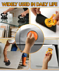 Professional Grade Heavy Duty Glass Suction Cup Lifter Vacuum Grip Handle Two Pack in use lifting glass and tiles.