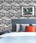 Bedroom with Grey Faux Brick Peel And Stick Wallpaper 17.7 X 393.7 Inches Removable Vinyl Wall Covering For Bathroom Or Living Space