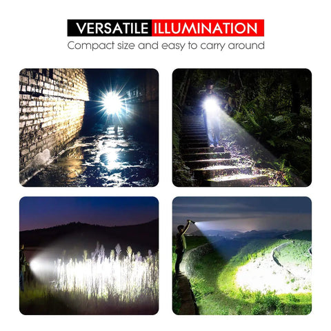 Beast Bright LED Flashlight S3000 1600 Lumen illuminating various outdoor scenes with zoomable beam in nature settings